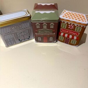Set of 4 “village” tins-use alone or together- all are BRAND NEW! See pic 4 more